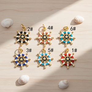 จี้รูปพวงมาลัยเรือเคลือบทอง 18K หรูหรา สีสันสดใส พร้อมดาว สำหรับทำสร้อยข้อมือ DIY - Product Image 1