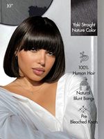 Peluca Bob Recta de 10 Pulgadas con Flequillo, Estilo Yaki Ligero, Realista, Negra, Lista para Usar, Corte Recto, Sin Pegamento