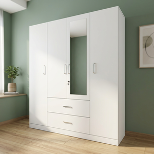 Armoire autoportante moderne en bois blanc avec portes en panneaux de particules – Meuble de chambre durable, écologique et grande capacité - Product Image 2