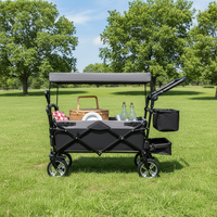 Chariot pliant poussoir-tireur avec auvent pour enfants, camping et usage extérieur