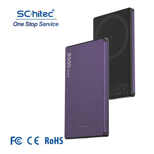 Schitec Slim Portable Magnetic Power Bank 5000mah fast safe charging Ultra small Travel charger for iphone samsung mobile device