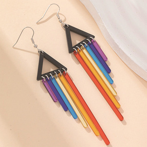 Rainbow Acrylic <b>Tassel</b> Drop <b>Earrings</b> Geometric Design Party Fashion Jewelry Colorful Statement <b>Earrings</b> - Product Image 1