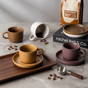 Tasse à café vintage japonaise en céramique mouchetée avec soucoupe, glaçure réactive, <span class=keywords><strong>poterie</strong></span> artisanale pour le thé de l'après-midi et le café à domicile - Product Image 1
