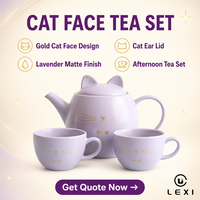 Ensemble théière et tasse en céramique avec visage de chat mignon et moustaches dorées pour le thé de l'après-midi, la maison, la cuisine, la table, idée cadeau