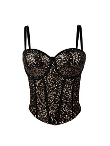 Top bustier en dentelle super court, sexy, ajusté, à sequins, pour femme, avec soutien-gorge intégré à baleines, collection printemps-été - Product Image 6