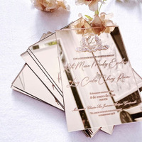 Invitation de mariage personnalisée de luxe en acrylique miroir or rose avec textes UV et estampage or, avec enveloppe et sceau de cire