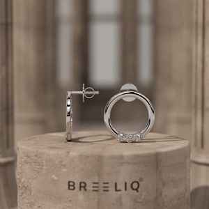 Boucles d'oreilles clous cercle ouvert en or blanc avec accents de diamants, boucles d'oreilles halo rondes minimalistes pour femme, géométriques modernes - Product Image 1