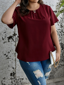 Blus Kasual Wanita Ukuran Besar Baru dengan Lengan Pendek untuk Pakaian Kasual Harian Musim Semi dengan Cetakan Warna Solid Sederhana Ukuran <span class=keywords><strong>5XL</strong></span>. - Product Image 4