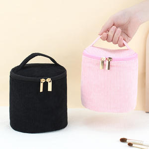 กระเป๋าเครื่องสำอางผ้าลูกฟูกสำหรับผู้หญิงกระเป๋าเก็บของอุปกรณ์เสริมความงามกระเป๋าซิปปิดทรงถัง - Product Image 3