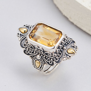 Anillos de Plata de Ley S925 BOCAI para Mujer y <span class=keywords><strong>Hombre</strong></span>, Diseño Retro con Incrustaciones de <span class=keywords><strong>Citrino</strong></span> Natural, Estilo Palacio, Joyería Fina de Plata - Product Image 3