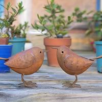 Ensemble de figurines d'oiseaux en métal rouillé - 2 pièces, en fer vieilli résistant à la rouille, ornement d'art pour jardin, patio, camping, décoration extérieure