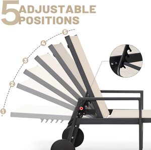 Chaise longue d'extérieur réglable pour la plage au bord <span class=keywords><strong>de</strong></span> la piscine et le patio extérieur Chaise longue en aluminium - Product Image 5