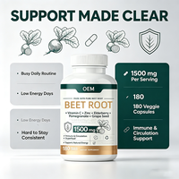 Complément Alimentaire OEM Racine de Betterave avec Vitamine C, Zinc, Baies de Sureau, Grenade et Pépins de Raisin 1500 mg 180 Capsules Végétales