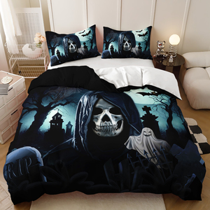 Set di Biancheria da Letto con Copripiumino 3D di Qualità con Motivo Scheletro e Ragnatela di Halloween - Product Image 6