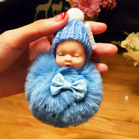 Porte-clés boule de fourrure pour bébés, porte-clés, pièces, mini boule de fourrure, pendentif en peluche, porte-clés, coloré, boule bouffante bleue, pour enfants, vente en gros