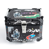 Boîte à bagages universelle pour moto 45L en alliage d'aluminium, style autocollant noir, fournisseur OEM personnalisé en gros