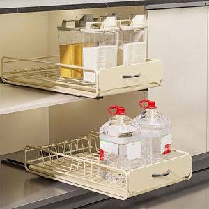 Étagère à vaisselle coulissante pliable en métal pour armoire de cuisine, avec rails de glissement sans perçage pour le rangement des assiettes et des ustensiles de cuisine - Product Image 3