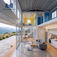 Conteneur pliable MJAMJU, maison préfabriquée modulaire à 2 étages en verre avec balcon et escalier pour usage hôtelier