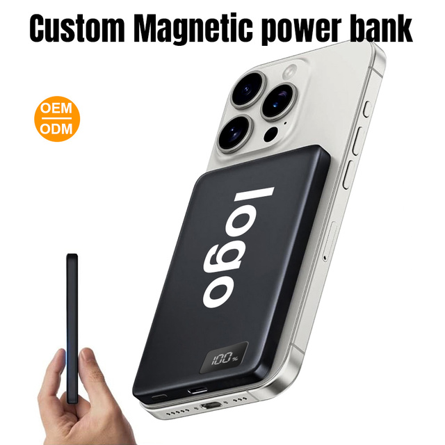 Custom Wireless Power Bank LCD Display USB-C PD20W Fast Charger Magnetic PowerBank 5000mAh for iPhone Portable Battery Pack