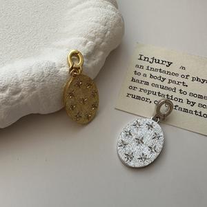 Pendentif ovale brossé en argent pur S925, style vintage, design de niche luxueux, bijoux étoile hexagonale faits à la main - Product Image 5