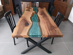 Tavolino da Caffè di Lusso con Bordo Vivo Stile Fiume, Lastre di <span class=keywords><strong>Legno</strong></span>, Tavoli da Pranzo, Tavoli Stile Fiume <span class=keywords><strong>in</strong></span> Resina Epossidica, <span class=keywords><strong>Legno</strong></span> Massello su Misura - Product Image 4