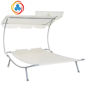 Lit de repos double moderne et confortable pour patio extérieur, élégant, avec auvent et oreillers - Product Image 3