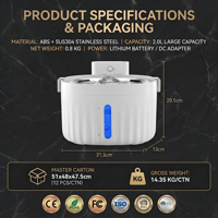 Fontaine à eau intelligente sans fil pour animaux de compagnie en acier inoxydable 2L, batterie 5000mAh, distributeur d'eau pour chien et chat, induction, portable, ultra silencieux, anti-séchage