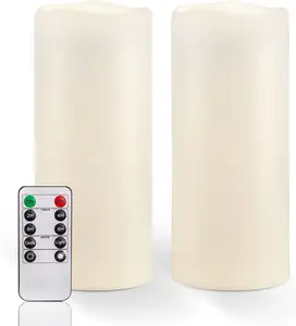 شموع Homemory بدون لهب كبيرة خارجية مقاومة للماء مقاس 10 × 4 بوصة مع جهاز تحكم عن بعد ومؤقت تعمل بالبطارية شموع LED عامودية