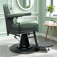 Fauteuil de Barbier en Cuir Vert Hydraulique Inclinable Pivotant à 360 Degrés pour Salon de Coiffure OEM ODM Personnalisé