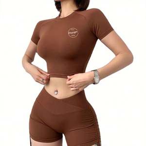 Plus Size Wholesale Custom Logo Street Wear High Quality Cotton <b>T</b>-<b>shirt</b> Color Block Patchwork <b>Yellow</b> Crop Tops for <b>Women</b> - Product Image 3