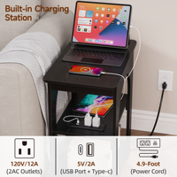 Table de canapé avec chargeur intégré, 2 prises AC et USB Type-C, console en bois noir avec tube métallique dissimulé pour chambre et salon