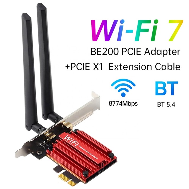 WiFi 7 BE200 PCIE WiFi Card with BT 5.4 Tri-Band 2.4G/5G/6GHz 8774Mbps BE200NGW Wireless Network Adapter Win10/11