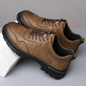 Zapatos Casuales de Cuero Negro para Hombre, Transpirables, Antideslizantes, Estilo Deportivo, con Costuras y Borlas, Cierre con Cordones de Color Sólido - Product Image 2