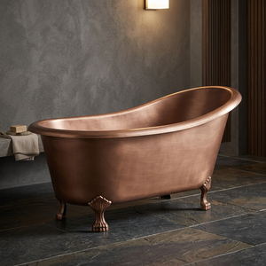 Bañera Ovalada Independiente de Cobre con Patas de Gato, Acabado Antiguo de Lujo, Portátil, para Baño y Spa - Artesanía India - Product Image 1