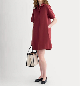 Robe décontractée pour femmes à manches courtes et col polo, coupe ample, en coton mélangé bordeaux, pour un usage quotidien estival - Product Image 6