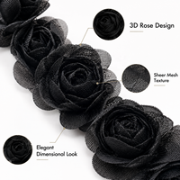Pita Kain Renda Bunga Mawar 3D Hitam, Aplikasi Bunga Gothic, Hiasan Jahit, Ukuran 3cm, Bahan Kerajinan DIY untuk Kostum