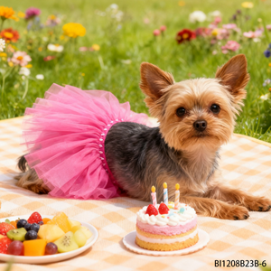 La robe de voile d'anniversaire rose PESENAR ajoute des couleurs vives aux anniversaires des animaux de compagnie, présentant un charme ludique et mignon - Product Image 5