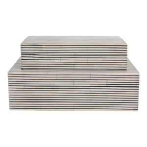 Scatole portaoggetti decorative rettangolari con bordi scanalati, moderne scatole portaoggetti in poliresina effetto legno con coperchio per decorazioni per la casa - Product Image 1