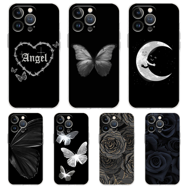 Gothic Style Black Lip Luxury Phone Case for iPhone 16 15 14 13 12 11 17 Pro Max XS X XR SE 8 Plus Soft TPU Silicone Clear Cover
