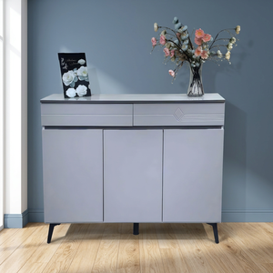 Meuble de rangement autoportant moderne en plastique gris avec design ventilateur pour salon et mobilier de maison - Product Image 3