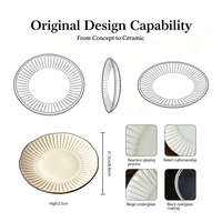 Assiette à dîner en céramique beige à bord cannelé, bord noir irrégulier, style nordique écologique pour restaurant et usage domestique, logo personnalisé
