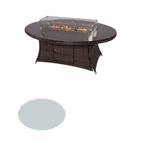 Table de foyer extérieur ovale Ronry Direct en rotin tressé marron 6 places avec foyer au gaz propane portable 50000-74999 BTU