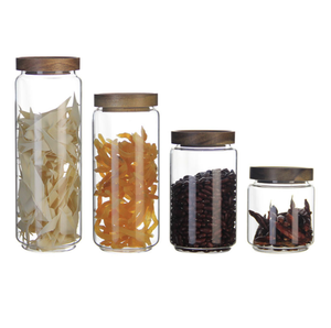 Home organization Nordic style dry fruits cookie stash acacia jar canister set kitchen Pantry storage big glass jars
