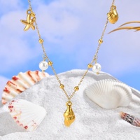 Collier pendentif Étoile de mer et Coquillage en Acier Inoxydable Plaqué Or 18 carats pour Femme, Étanche, Tendance, Idéal pour l'Été et la Plage