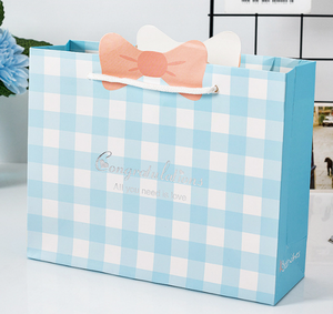 DAMAI Feliz Día de San Valentín, Regalo de San Valentín, Bolsa de Papel Azul con Lazo Rosa y Diseño a Cuadros - Product Image 4