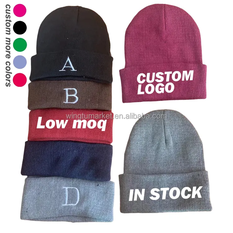 Custom Logo Geborduurde Acryl Mutsen Unisex Gebreide Mutsen Warm Winter Gebreide Emmer Muts Visser Blanco Beanie