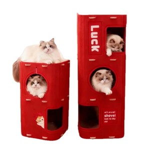 Structure d'escalade pour chat à plusieurs niveaux - Tunnel et niche tout-en-un pour animaux de compagnie, utilisable toute l'année, y compris en hiver. - Product Image 1