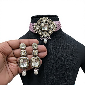 Exquisite Premium Quality Brass Gold Plated Classic Moissanite Choker Necklace Set for Women Party Wear Collection - Product Image 2