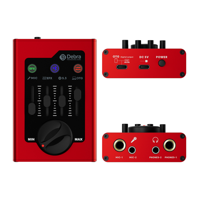 Debra Multi-Function DSP Audio Mixer Sound Card Interface Reverb 80Hz-15kHz Frequency Response Adjustable Voice Live 2-Device