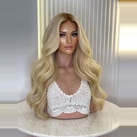 Perruque complète en dentelle, cheveux humains blonds miel, ondulations lâches, raie au milieu, ligne de cheveux naturelle pré-épilée, cheveux européens, sans colle